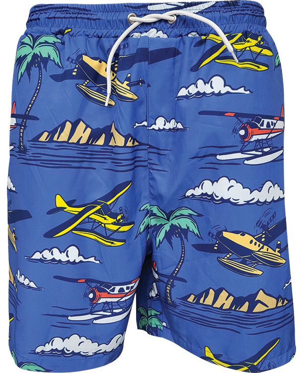 blue aviation themed swimming trunks